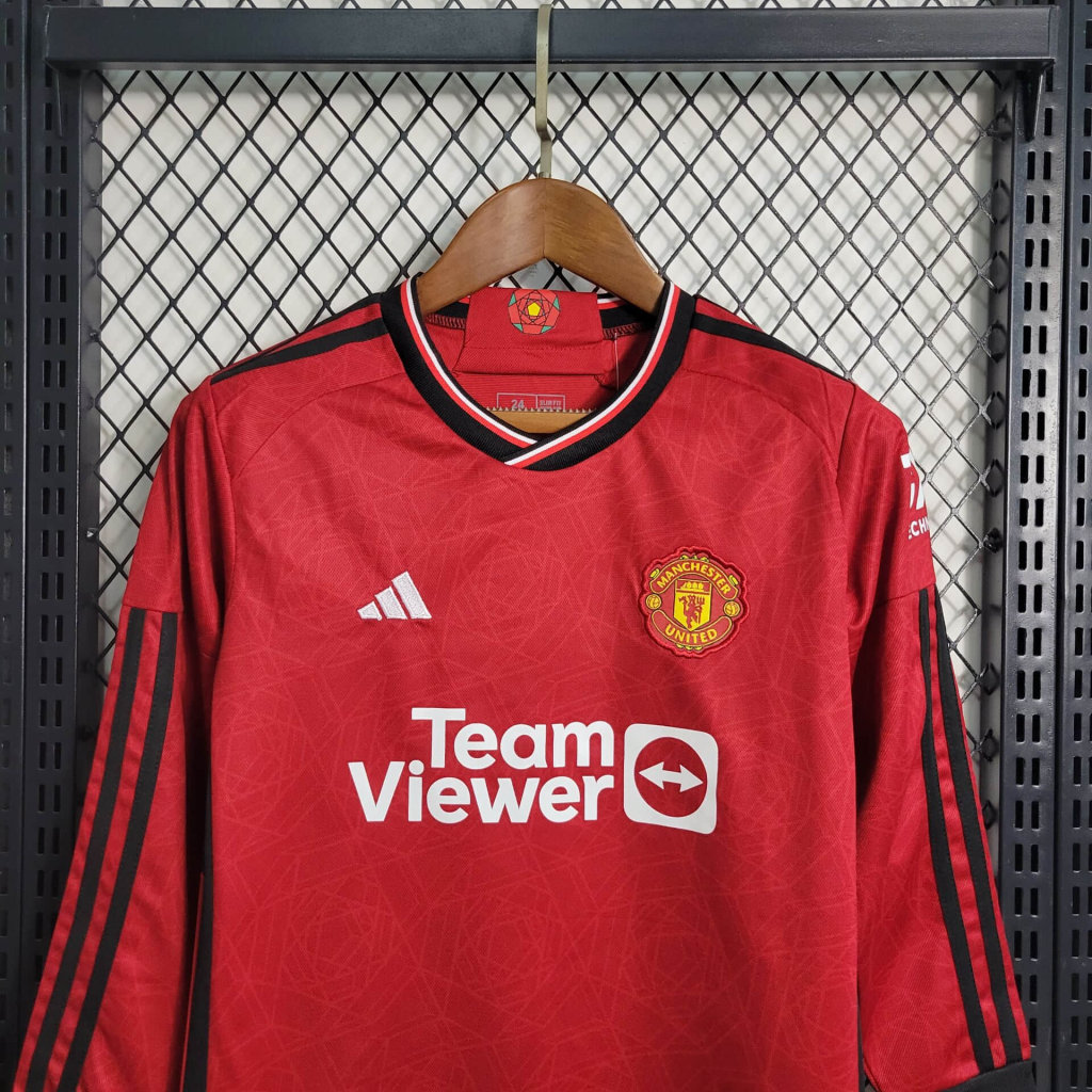 Manchester United 23-24 Home Stadium Long Sleeve Kids Kit - SOCCERDEALSHOP