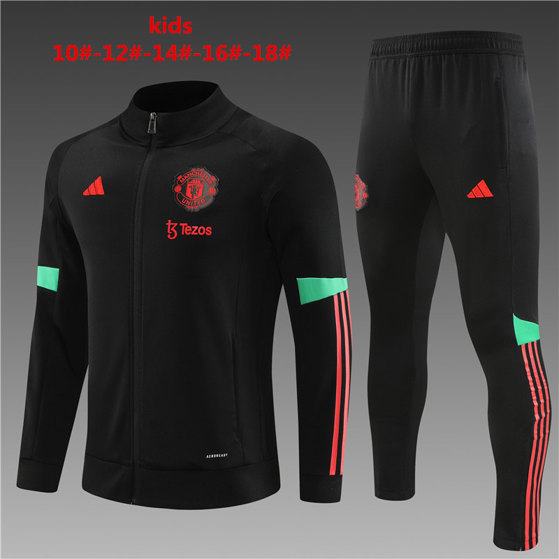 Manchester United 23-24 Kids Jacket Training Tracksuit - Black - SOCCERDEALSHOP