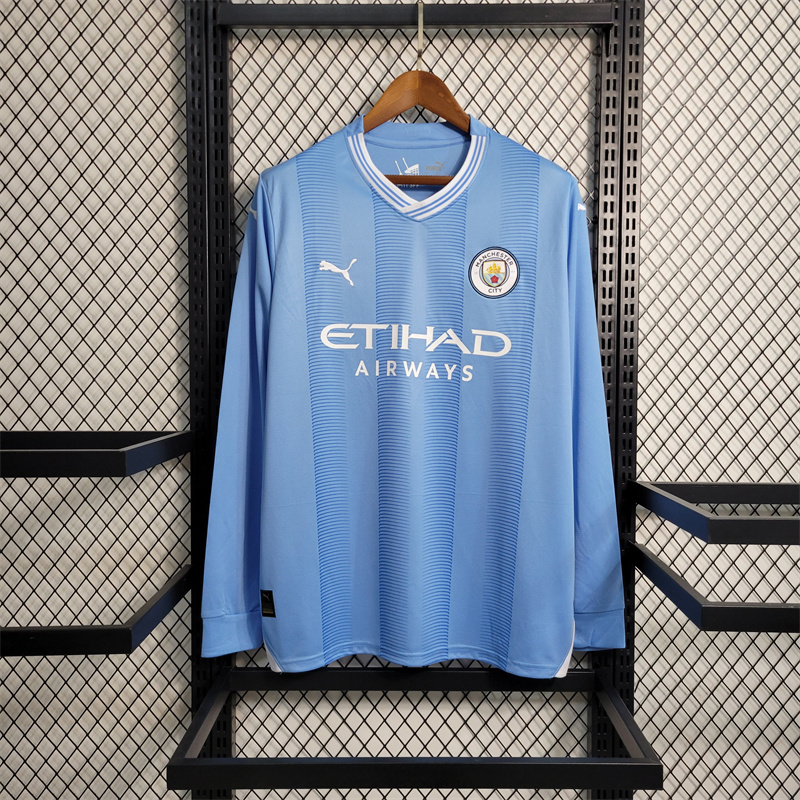 Manchester City 23-24 Home Long Sleeve Jersey - Fans Version - SOCCERDEALSHOP