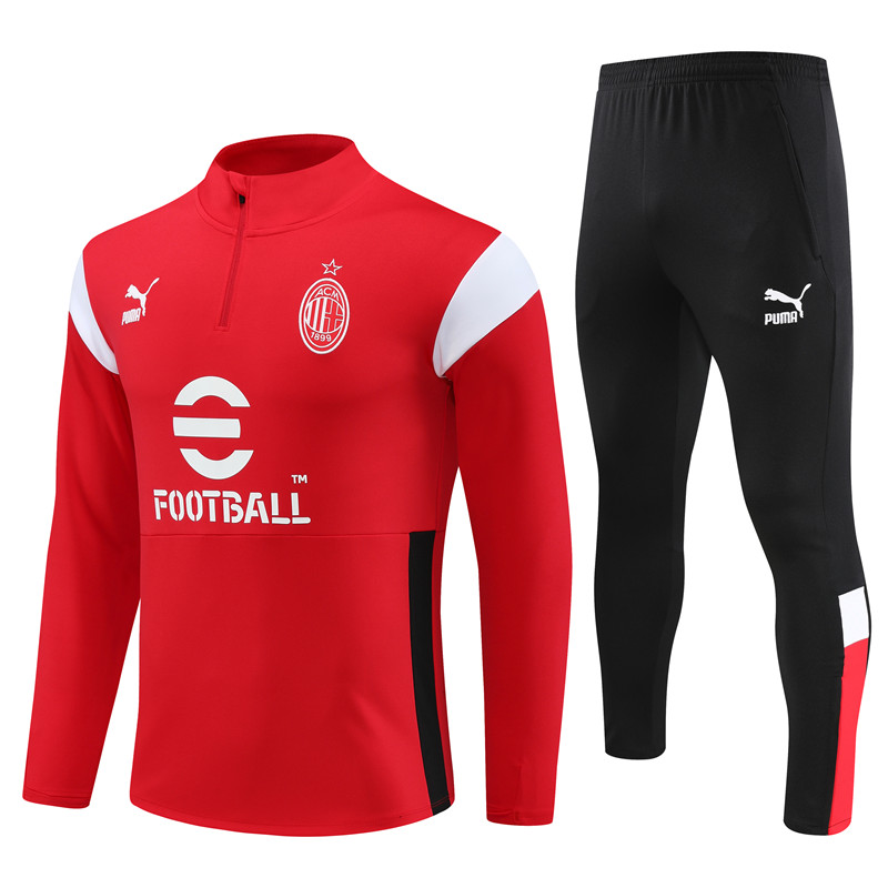 AC Milan 23-24 Kids Long Sleeve Training Set Red and White - SOCCERDEALSHOP
