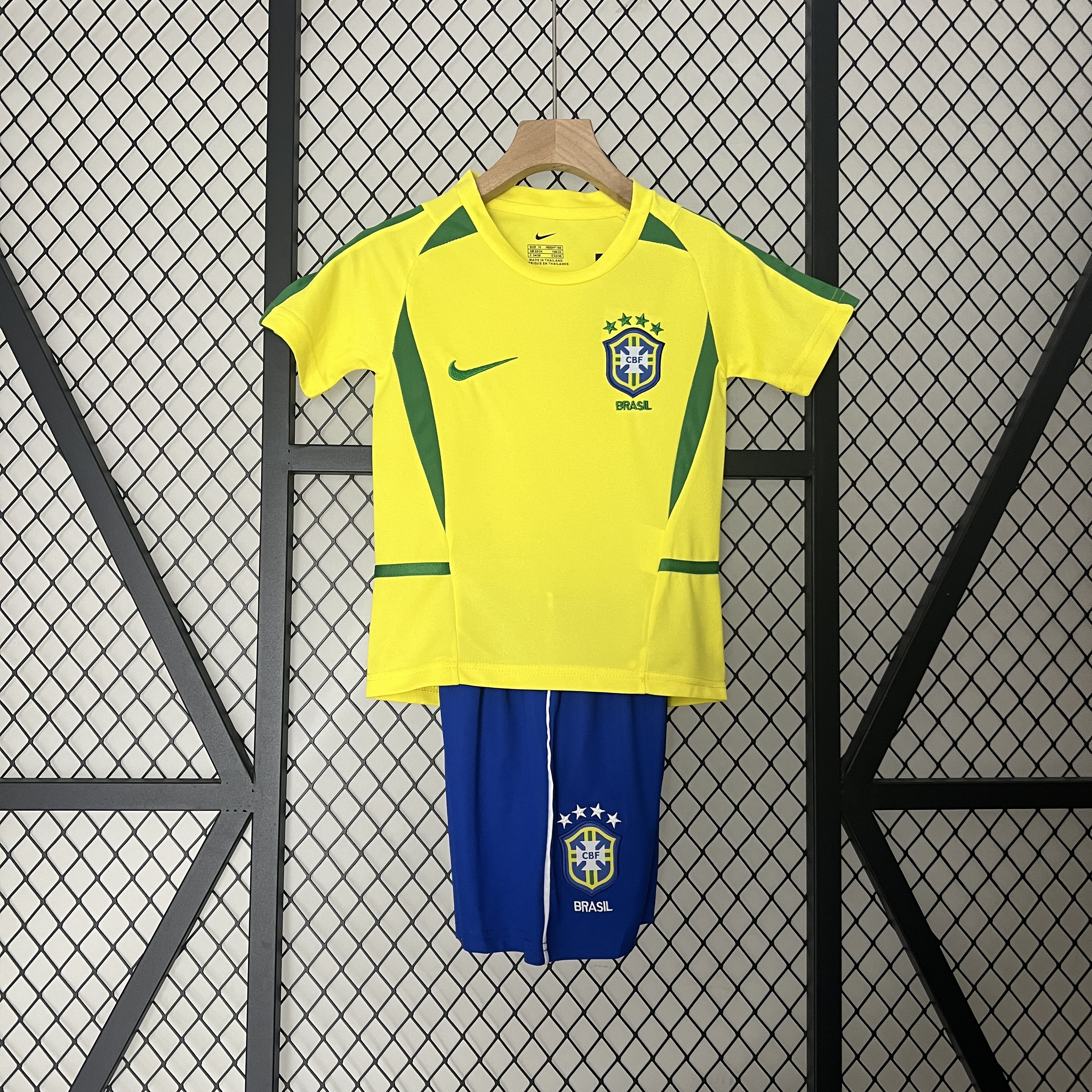 Retro Brazil 2002 Home Stadium Kids Kit - SOCCERDEALSHOP