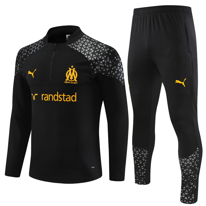 Marseille 23-24 Kids Long Sleeve Training Set Black and Yellow - SOCCERDEALSHOP