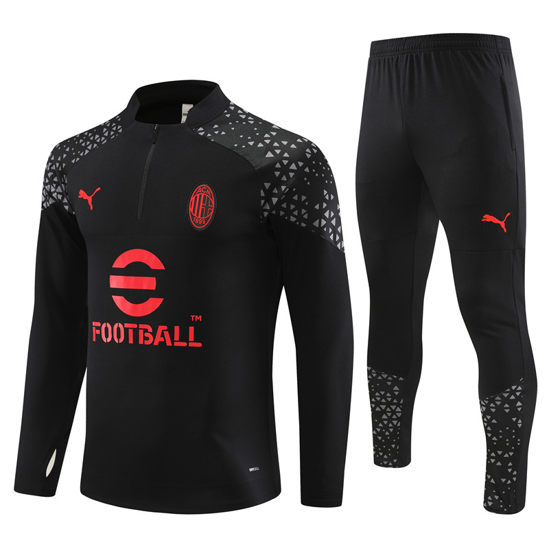 AC Milan 23-24 Long Sleeve Training Set -Black and Red - SOCCERDEALSHOP