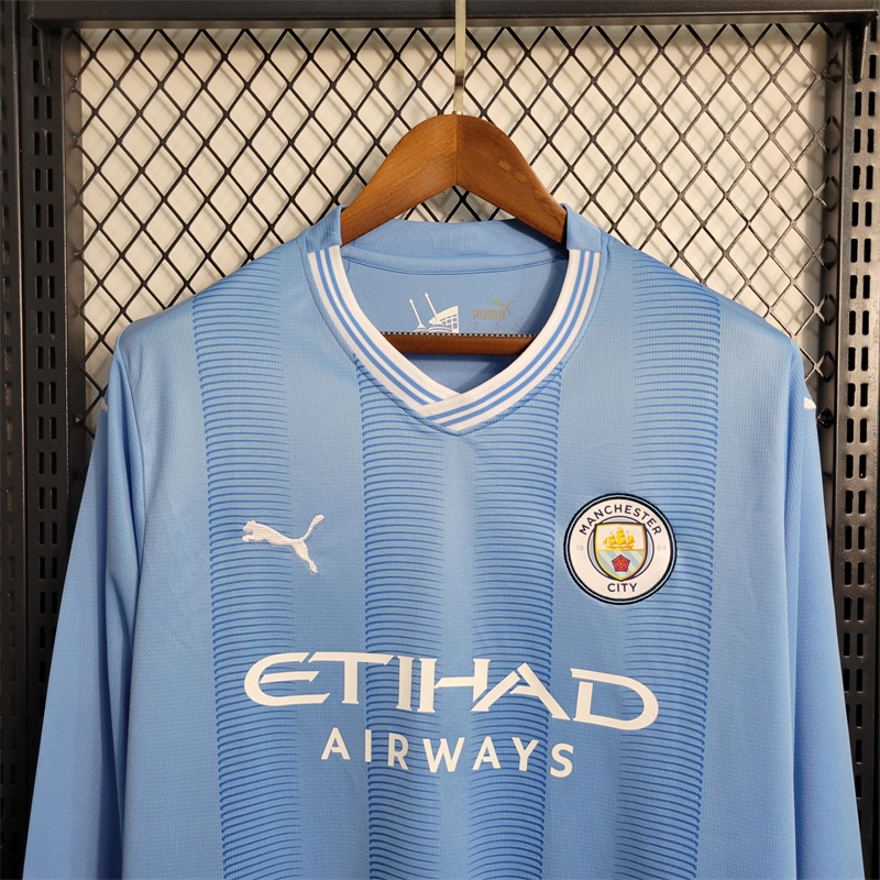 Manchester City 23-24 Home Long Sleeve Jersey - Fans Version - SOCCERDEALSHOP
