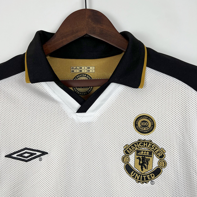 Manchester United Retro 01-02 100th Anniversary Special Edition Jersey - White - SOCCERDEALSHOP