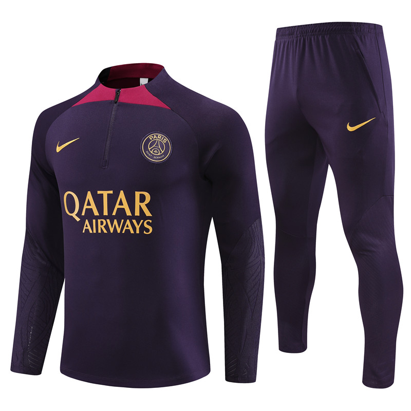 Paris Saint-Germain PSG 23-24 Kids Long Sleeve Training Set Blue -Purple - SOCCERDEALSHOP