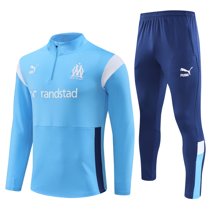 Marseille 23-24 Kids Long Sleeve Training Set Blue and White - SOCCERDEALSHOP