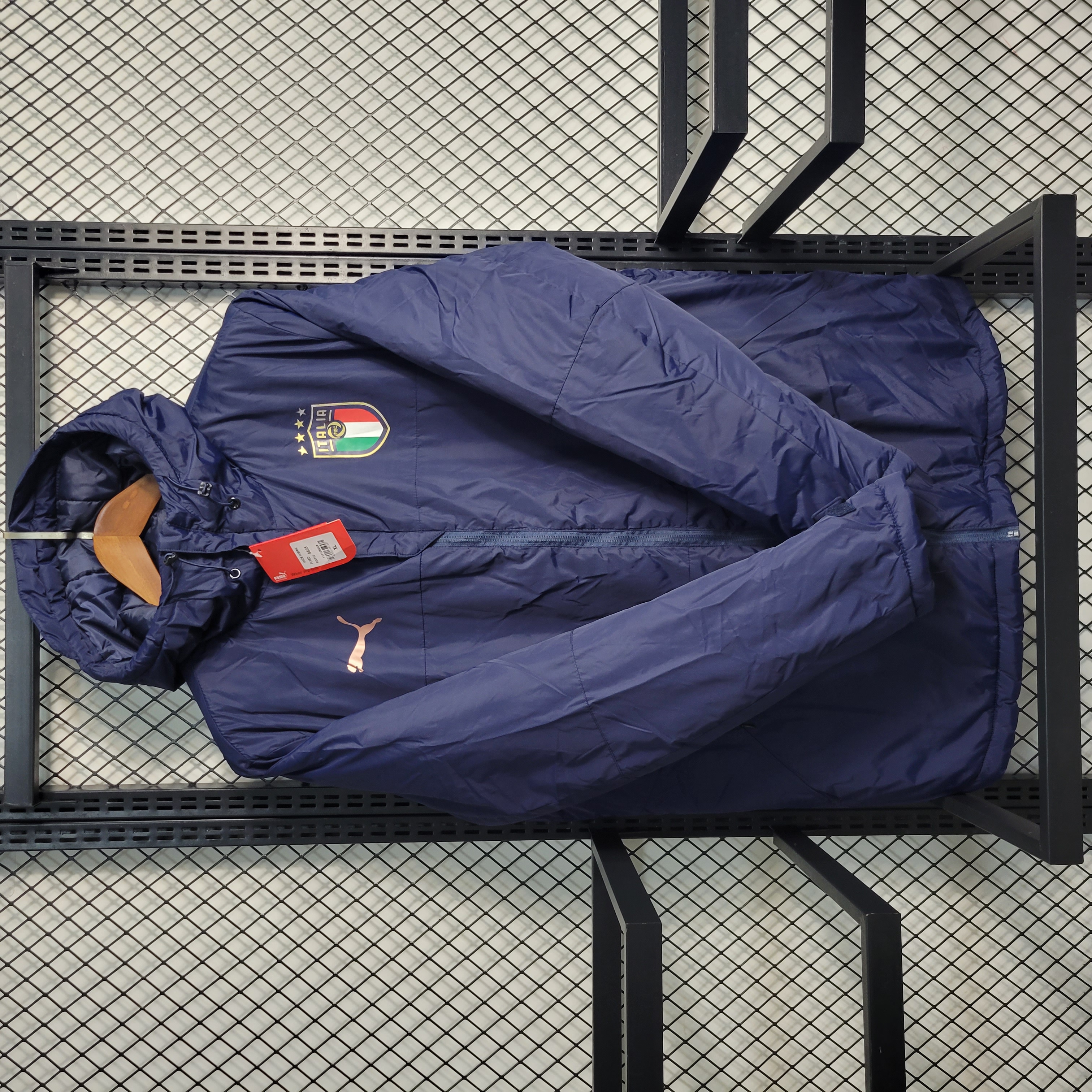 Italy 23-24 Men's Hooded Thermal Cotton Jacket - Blue - SOCCERDEALSHOP