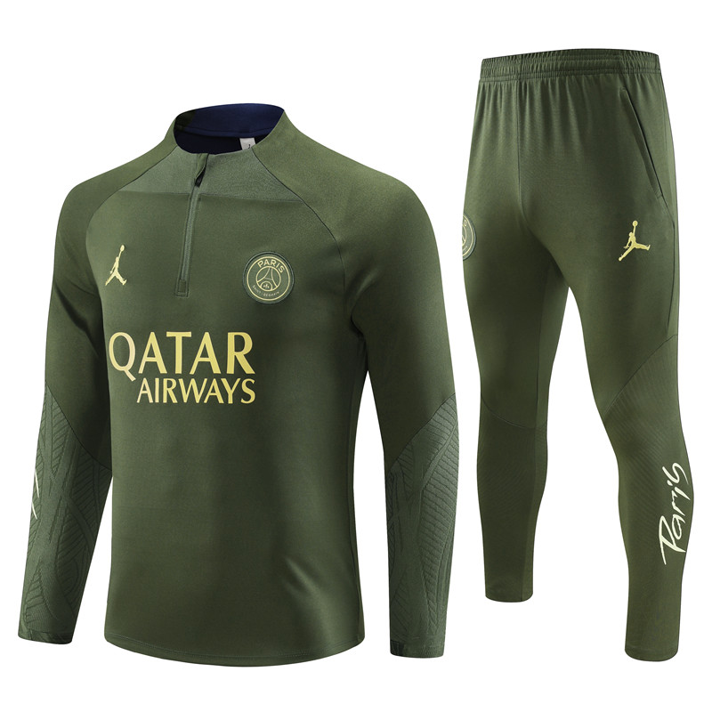 Paris Saint-Germain PSG 23-24 Long Sleeve Training Set - Army Green - SOCCERDEALSHOP