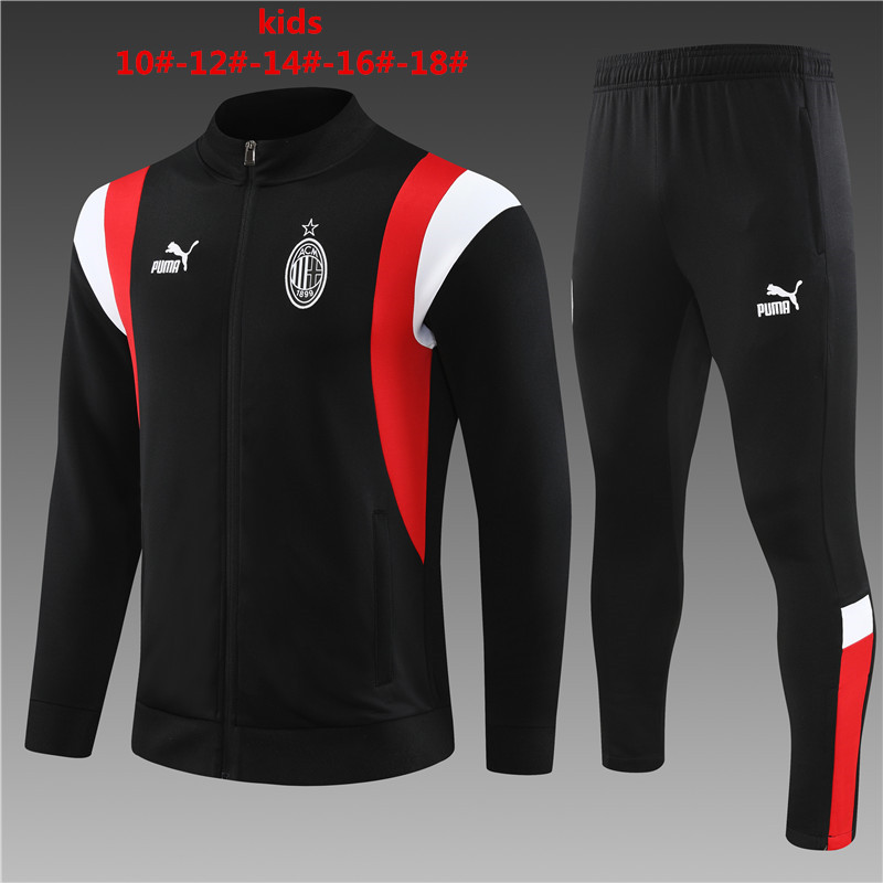 AC Milan 23-24 Kids Jacket Training Tracksuit - Black - SOCCERDEALSHOP