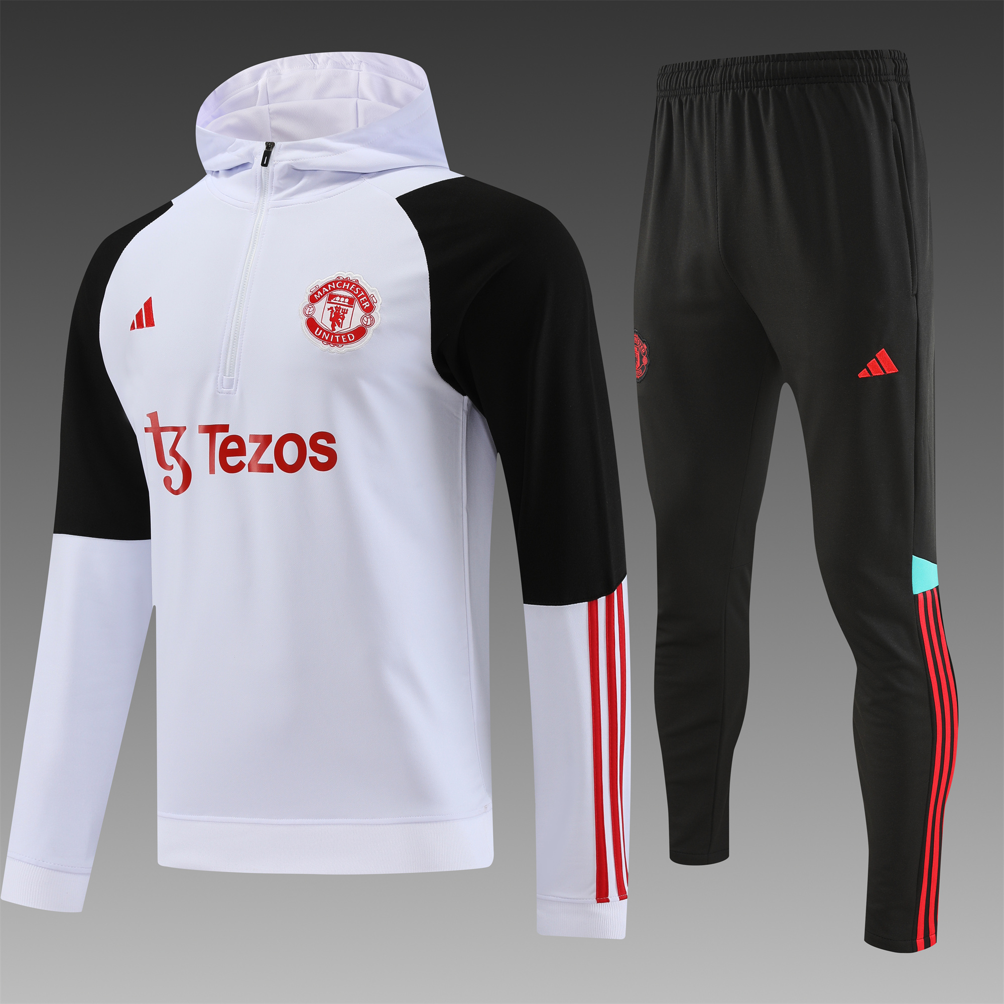 Manchester United 23-24 Men's Training Hoodie + Pants - White - SOCCERDEALSHOP