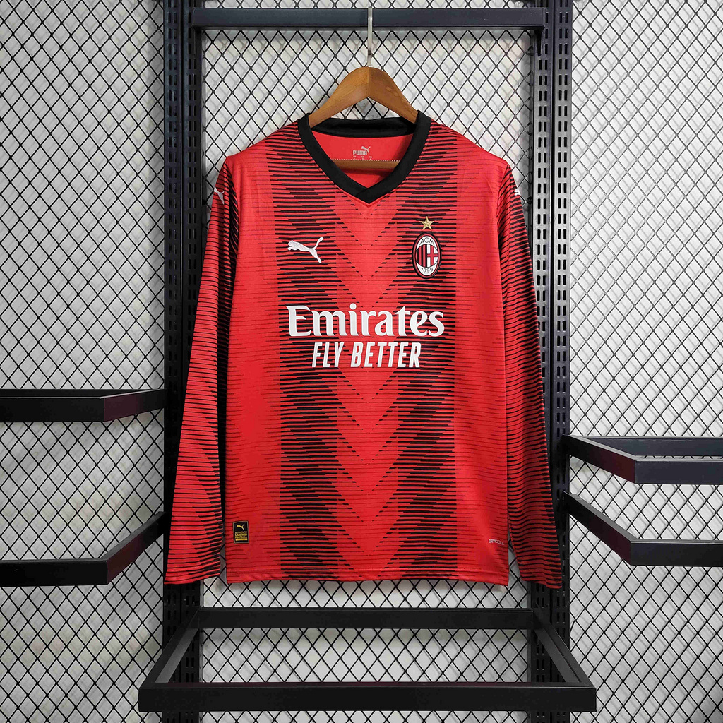 23/24 AC Milan Home Long Sleeve Jersey - Fans Version - SOCCERDEALSHOP