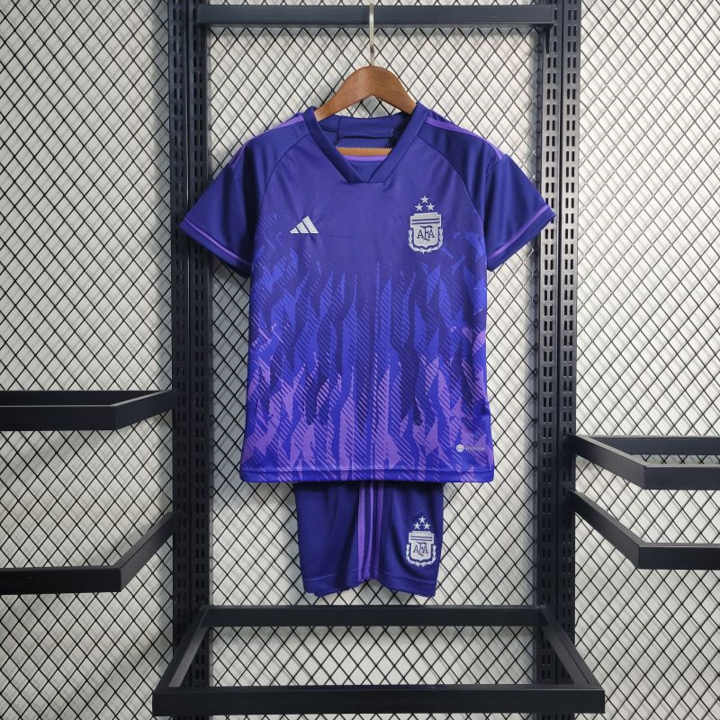 Argentina 3 Stars 22-23 Away Stadium Kids Kit ( with 2022 World Champions Patch ) - SOCCERDEALSHOP