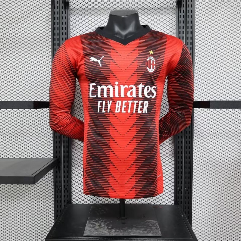AC Milan 23-24 Home Long Sleeve Jersey - Player Version - SOCCERDEALSHOP
