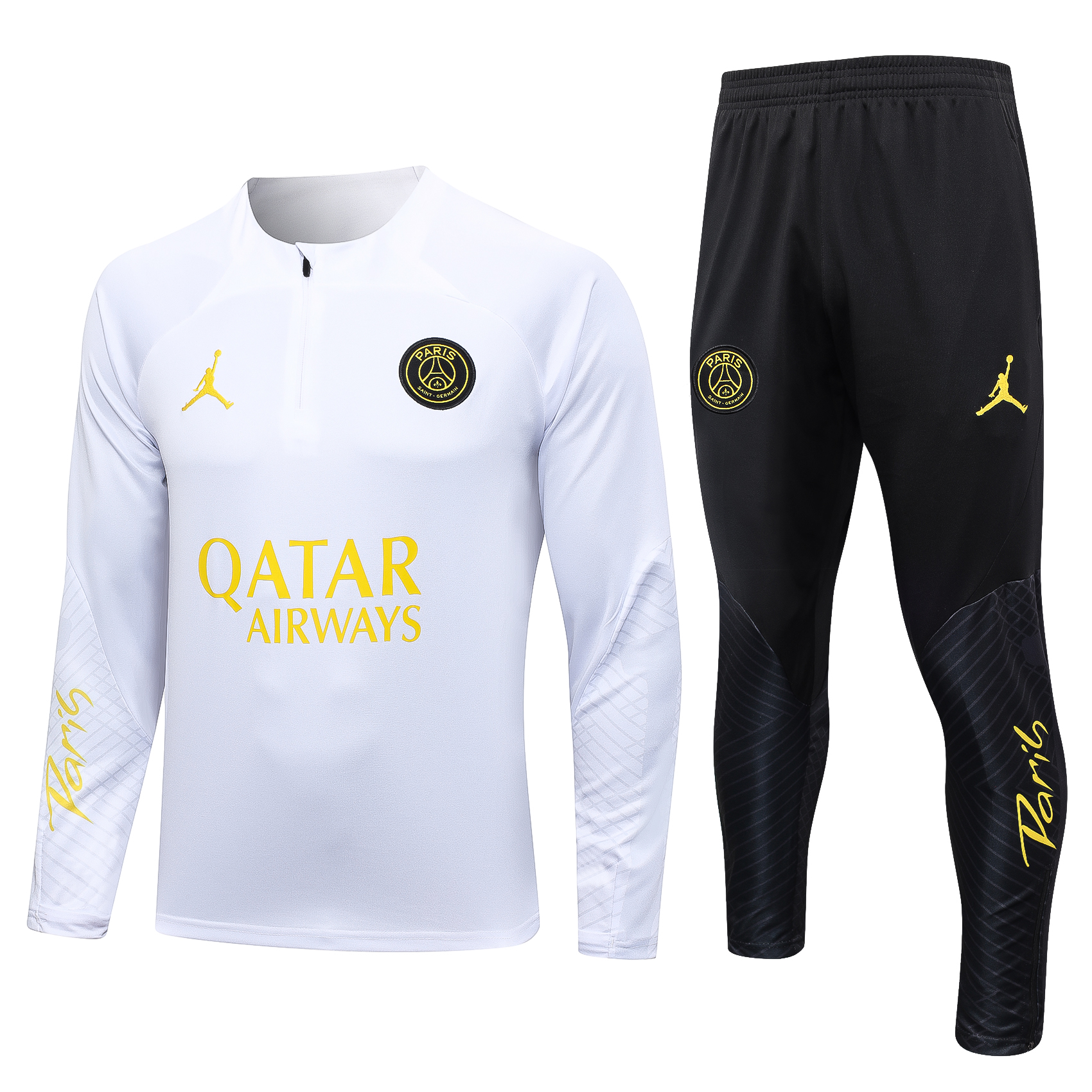 Paris Saint-Germain PSG 23-24 Kids Long Sleeve Training Set White and Golden - SOCCERDEALSHOP