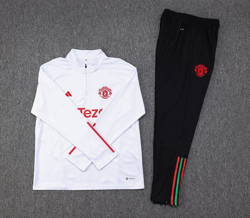 Manchester United 23-24 Long Sleeve Training Set -White and Red - SOCCERDEALSHOP