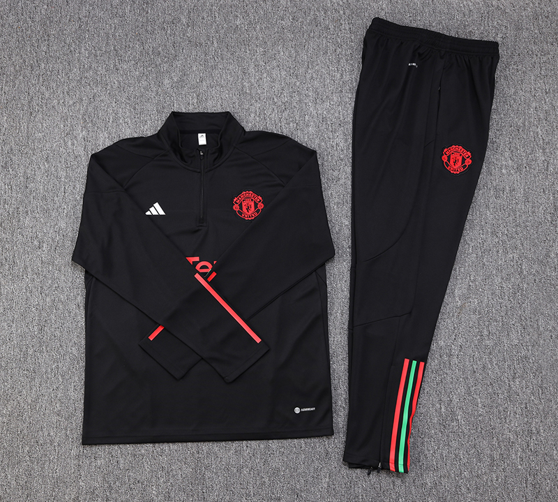 Manchester United 23-24 Kids Long Sleeve Training Set Black and Red - SOCCERDEALSHOP