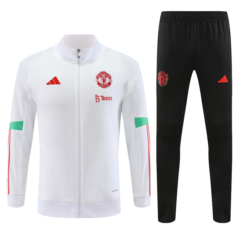 Manchester United 23-24 Jacket Training Tracksuit -White and Black - SOCCERDEALSHOP