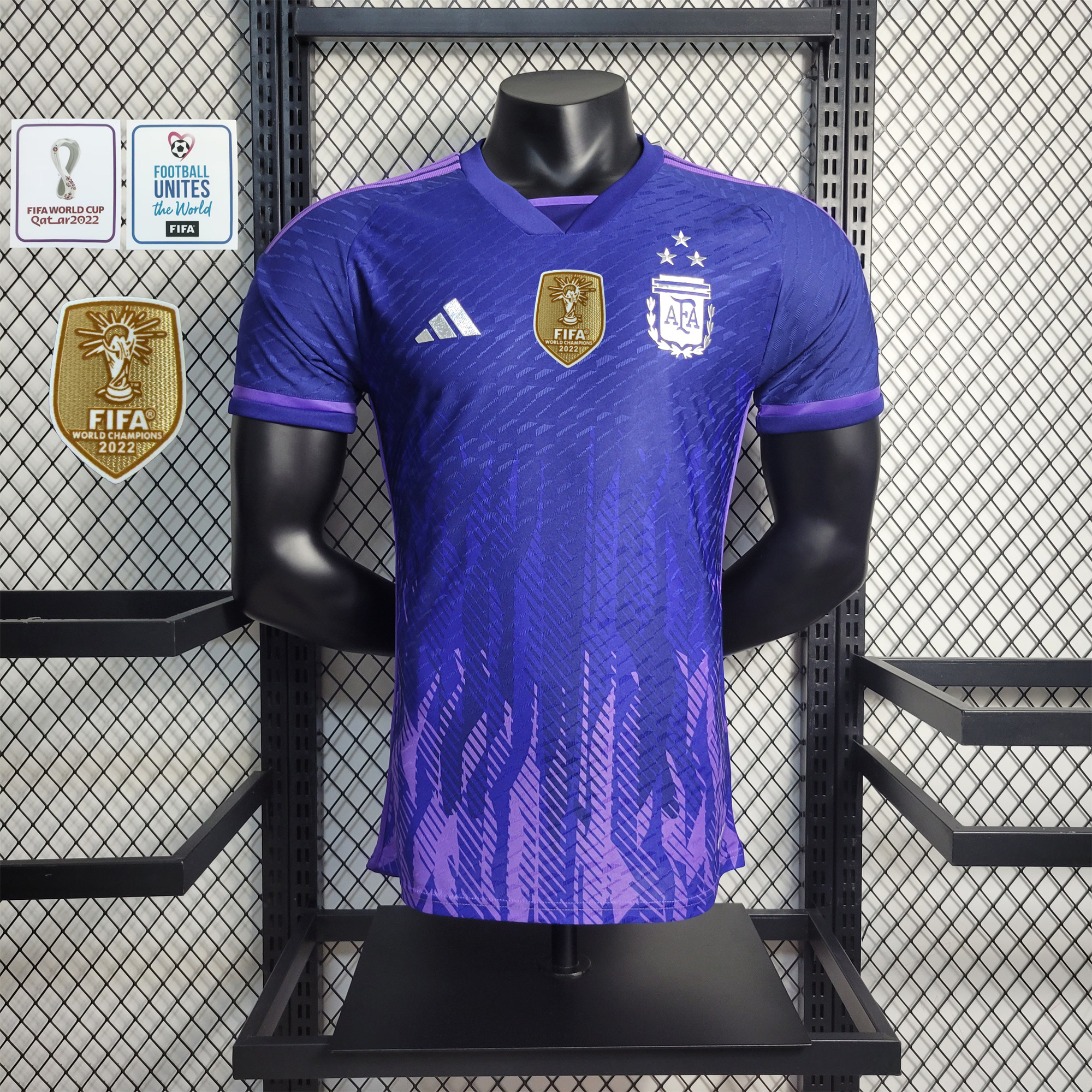 Argentina 3 Stars 22-23 Away Stadium Jersey - Player Version ( with 2022 World Champions Patch ) - SOCCERDEALSHOP