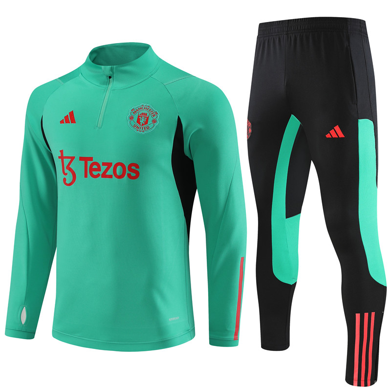 Manchester United 23-24 Kids Long Sleeve Training Set Green - SOCCERDEALSHOP