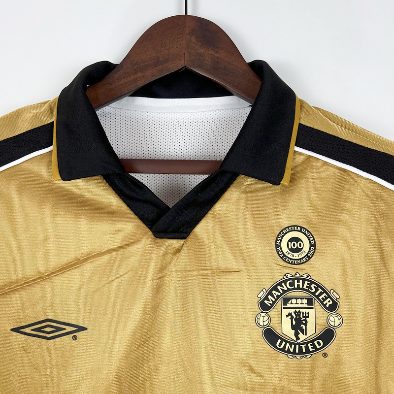 Manchester United Retro 01-02 100th Anniversary Special Edition Jersey - Gold - SOCCERDEALSHOP