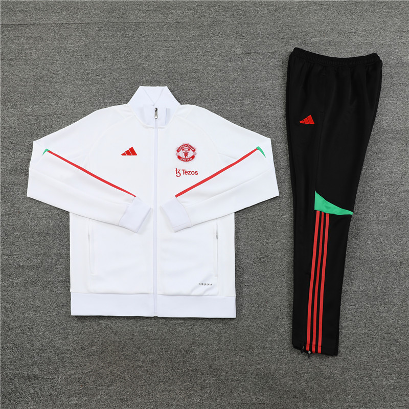 Manchester United 23-24 Jacket Training Tracksuit -White and Black - SOCCERDEALSHOP