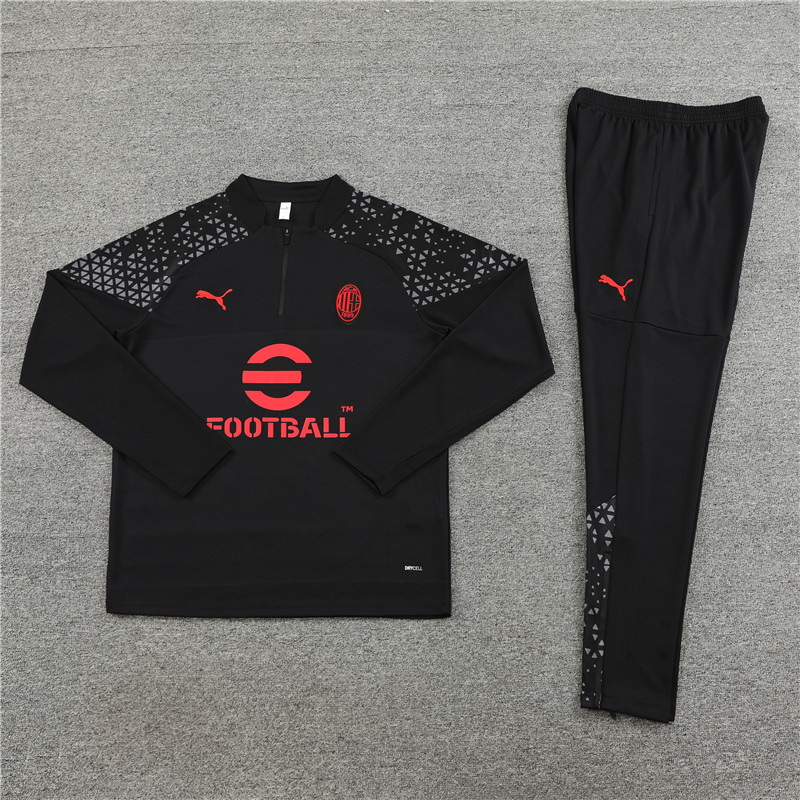 AC Milan 23-24 Long Sleeve Training Set -Black and Red - SOCCERDEALSHOP