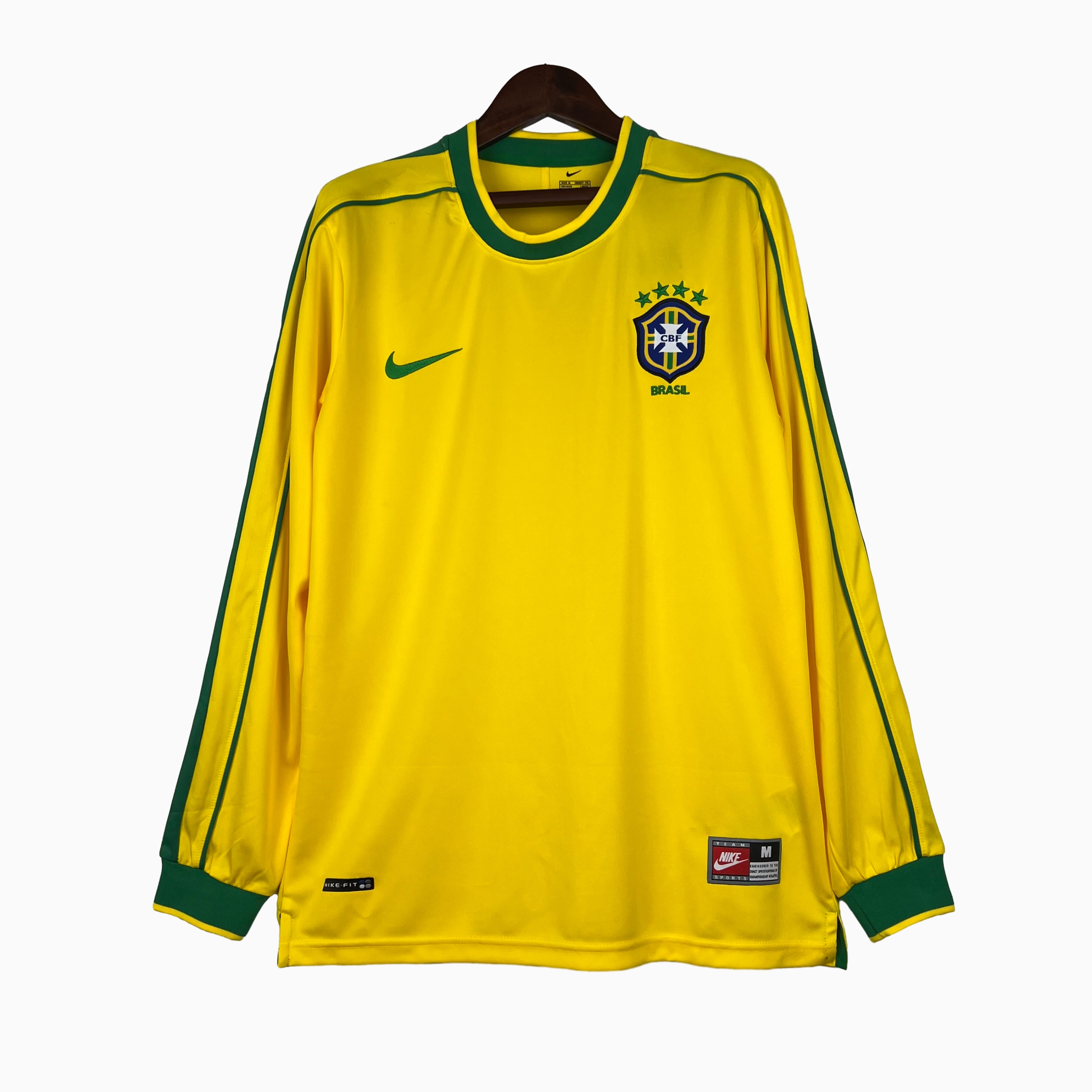 Retro Brazil 1998 Home Stadium Long Sleeve Jersey - SOCCERDEALSHOP
