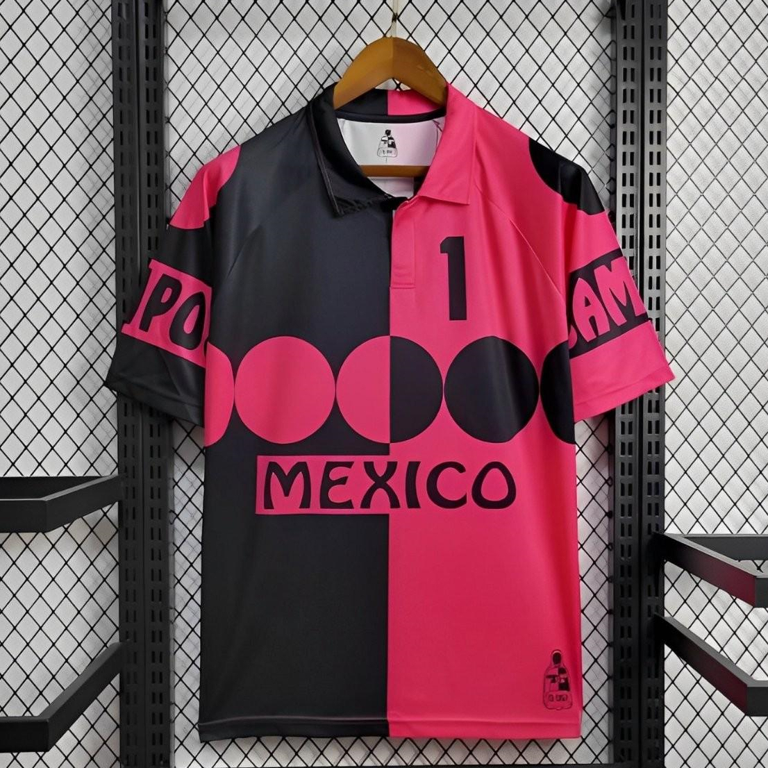 Retro Mexico 1998 World Cup Goalkeeper Pink Black Jersey - SOCCERDEALSHOP