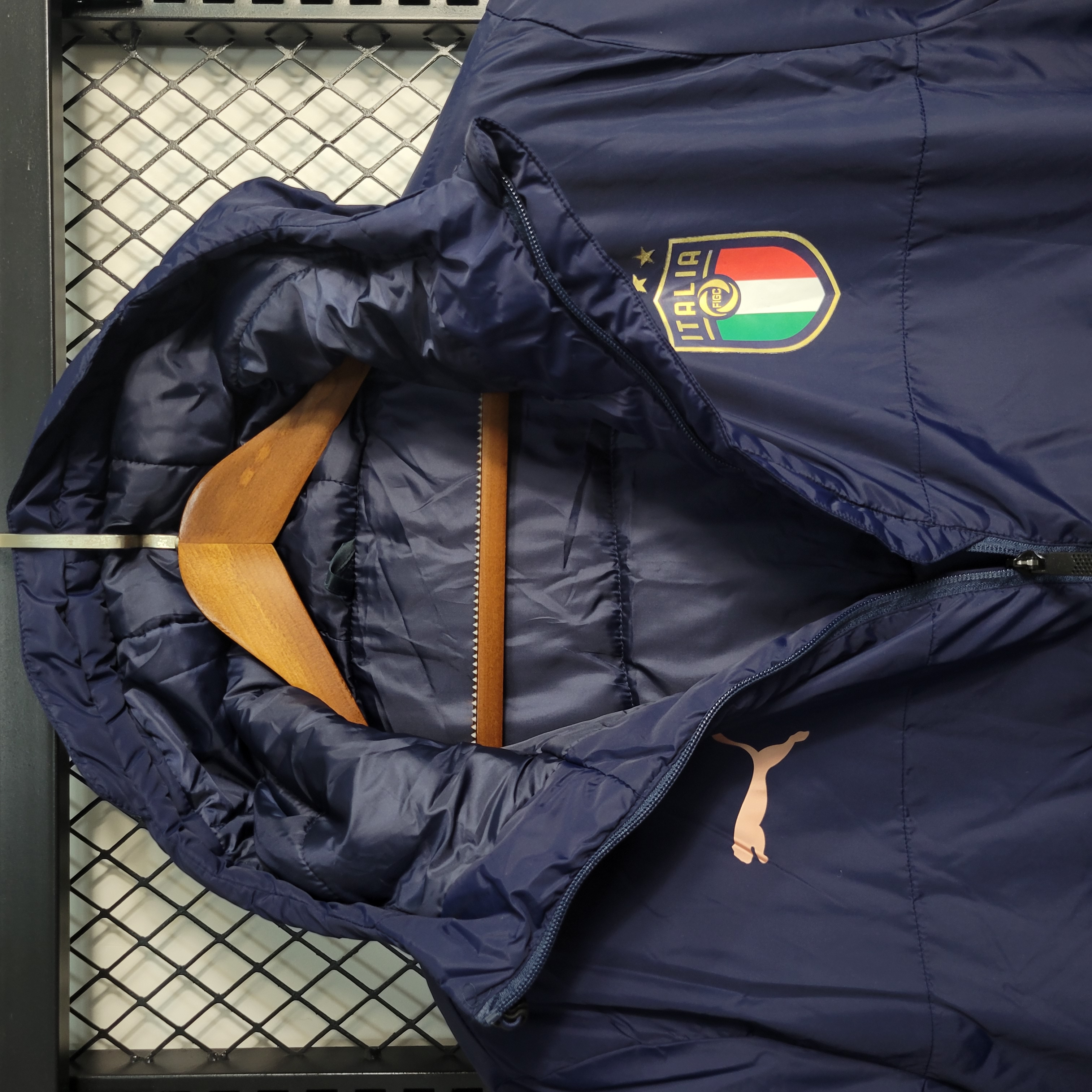 Italy 23-24 Men's Hooded Thermal Cotton Jacket - Blue - SOCCERDEALSHOP