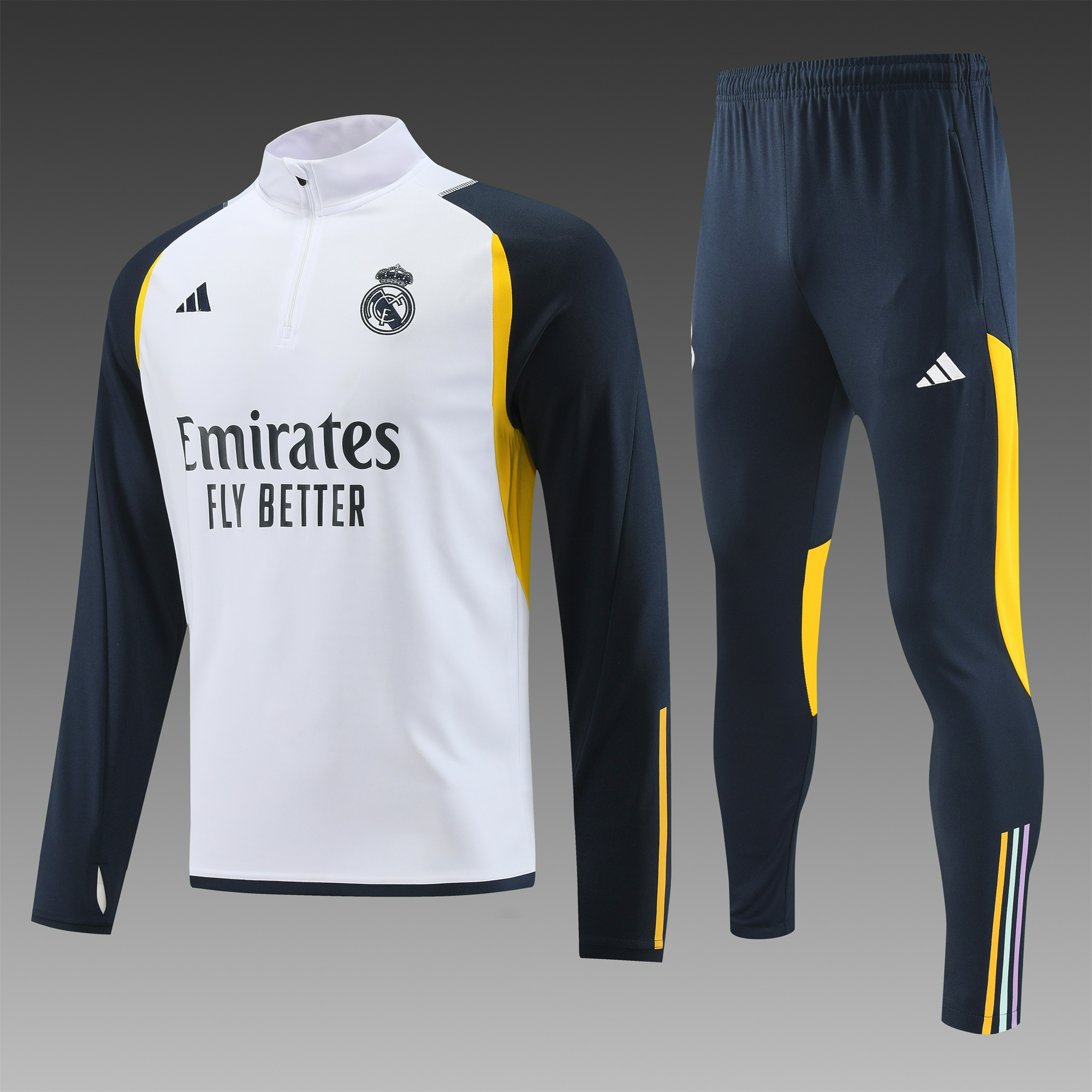 Real Madrid 23-24 Long Sleeve Training Set White - SOCCERDEALSHOP
