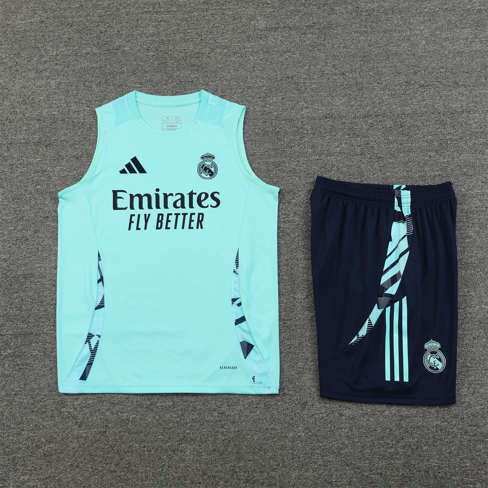 Real Madrid 24-25 Vest Training Set - Light Green Vest & Deep Blue Shorts - SOCCERDEALSHOP