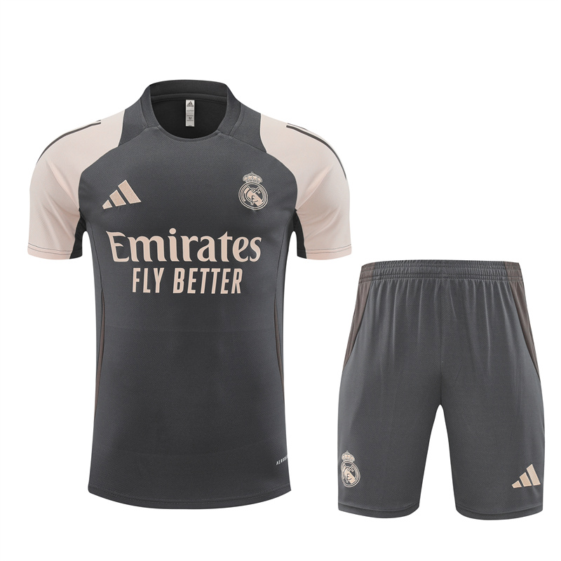 Real Madrid 24-25 Kids Short-Sleeve Training Set - Deep Grey - SOCCERDEALSHOP