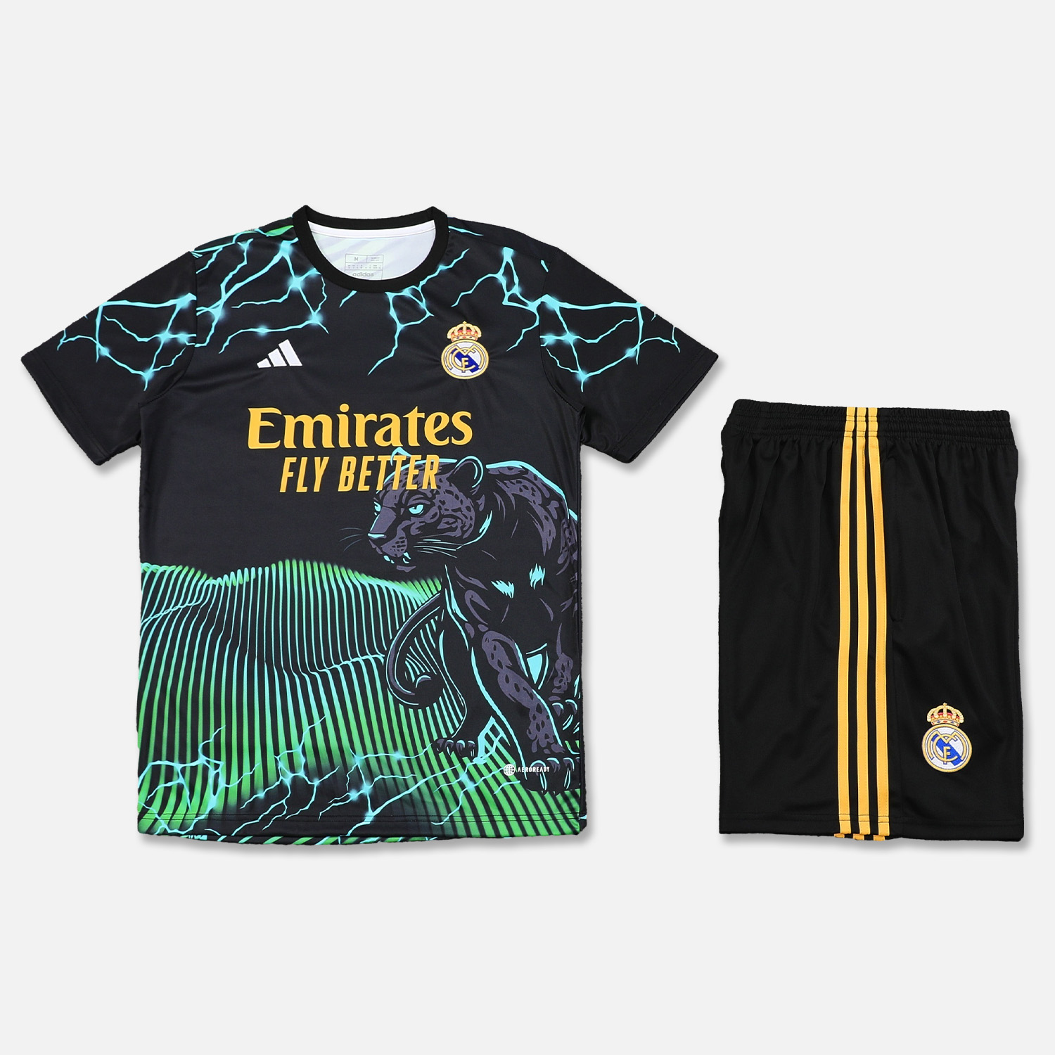 Real Madrid 24-25 Short-Sleeve Training Set - Green Leopard Top & Black Shorts - SOCCERDEALSHOP