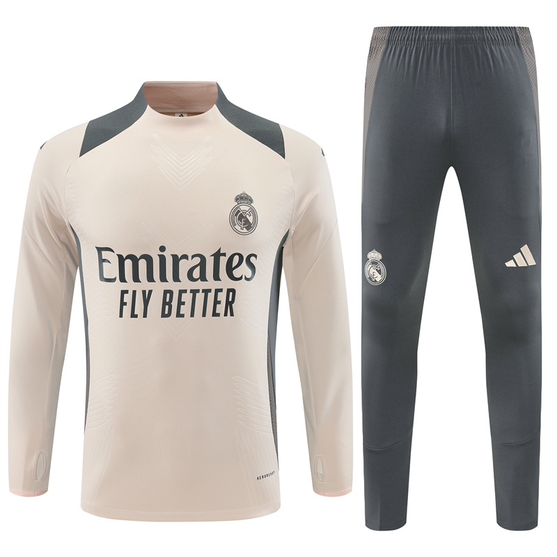 Real Madrid 24-25 Kids Long Sleeve Training Set - Player Version - Apricot - SOCCERDEALSHOP