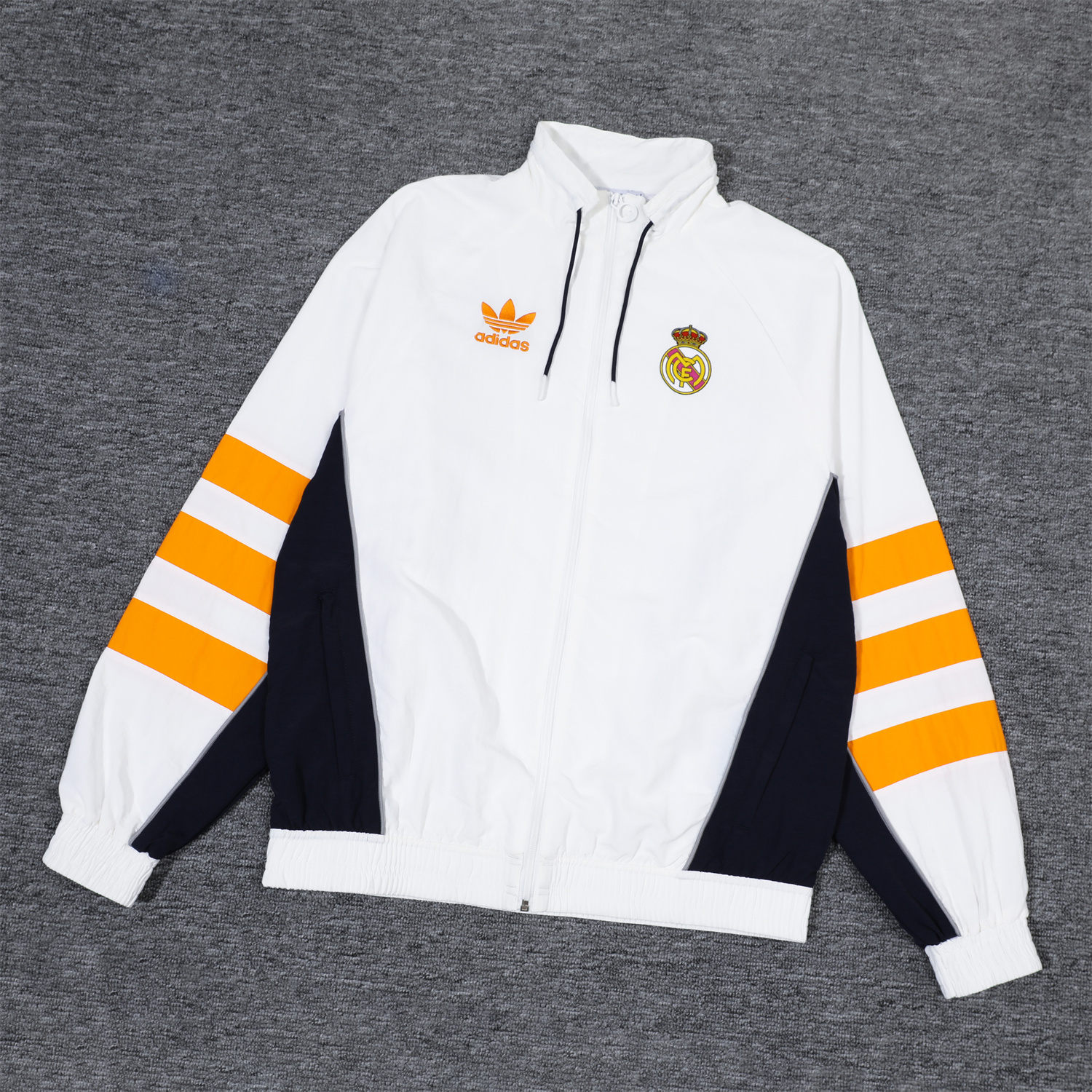 Real Madrid 24-25 Retro Style Player Windbreaker Jacket Suit - White & Orange - SOCCERDEALSHOP