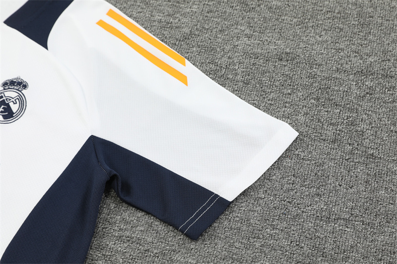 Real Madrid 24-25 Short-Sleeve Training Kids Kit - White & Deep Blue - SOCCERDEALSHOP