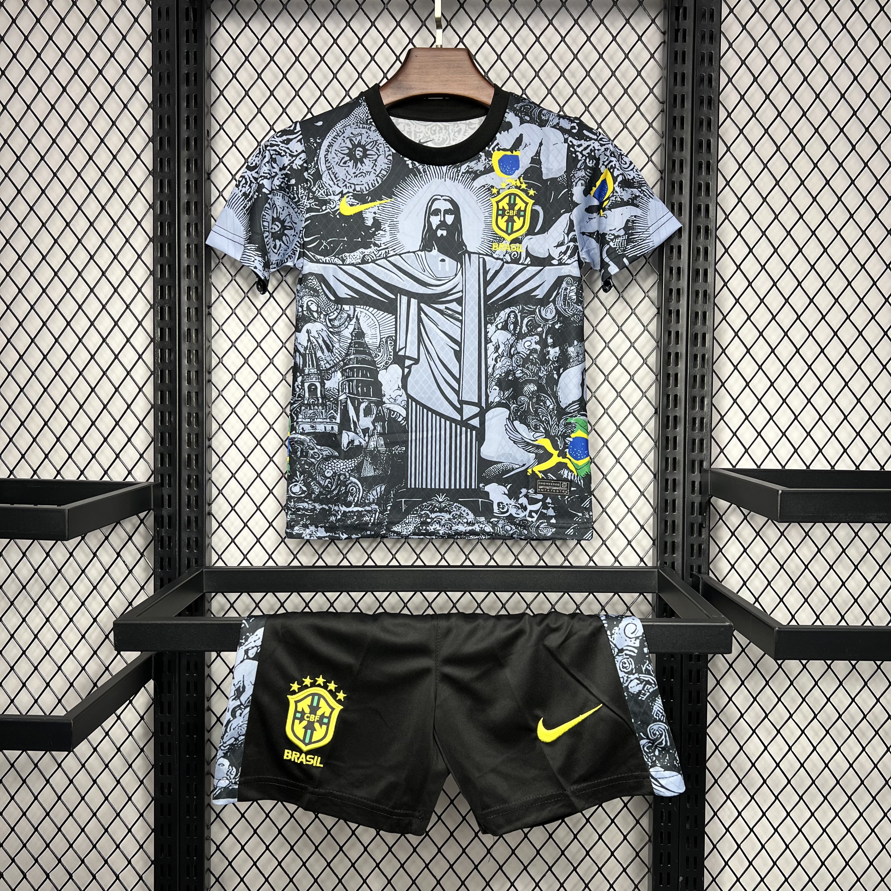 Brazil 2024 Christ the Redeemer Statue Kids Kit - Black - SOCCERDEALSHOP