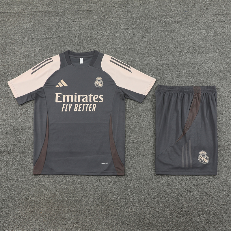 Real Madrid 24-25 Kids Short-Sleeve Training Set - Deep Grey - SOCCERDEALSHOP