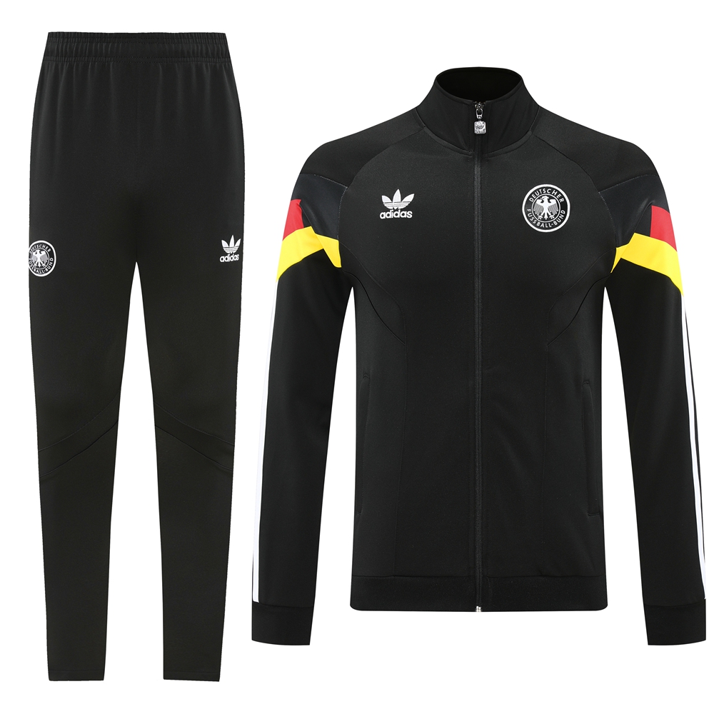 Germany 2024 Jacket Training Tracksuit - Black With Three Color Stripes - SOCCERDEALSHOP