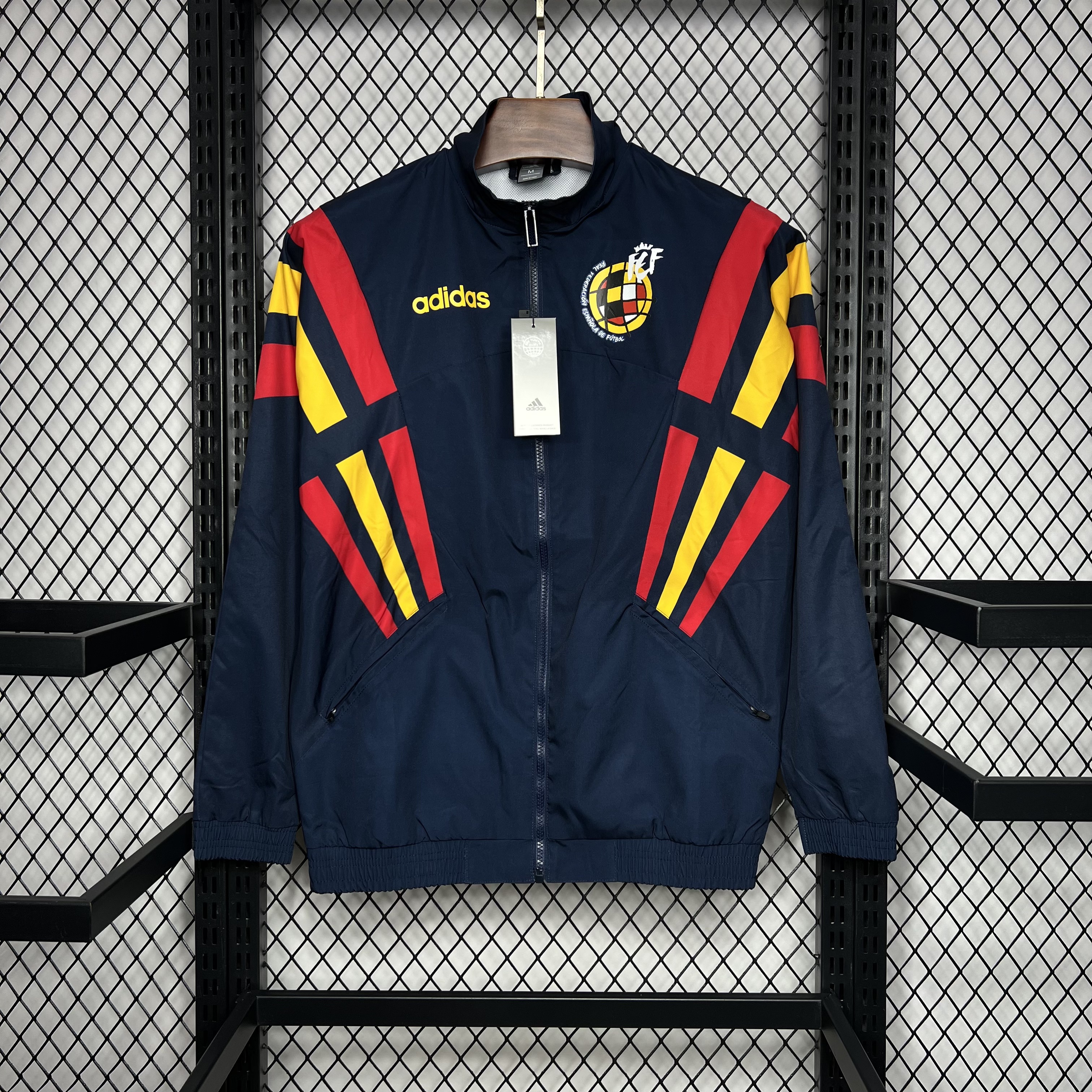 Spain 2024 Retro Style Player Windbreaker Jacket - Deep Blue - SOCCERDEALSHOP