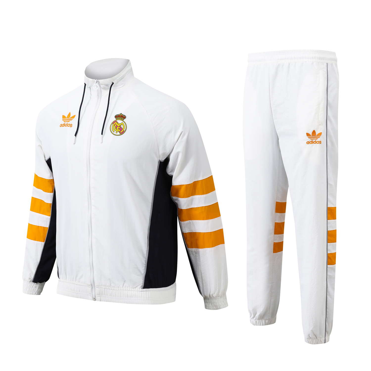 Real Madrid 24-25 Retro Style Player Windbreaker Jacket Suit - White & Orange - SOCCERDEALSHOP