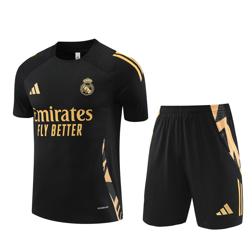 Real Madrid 24-25 Short-Sleeve Training Set - Black Gold - SOCCERDEALSHOP