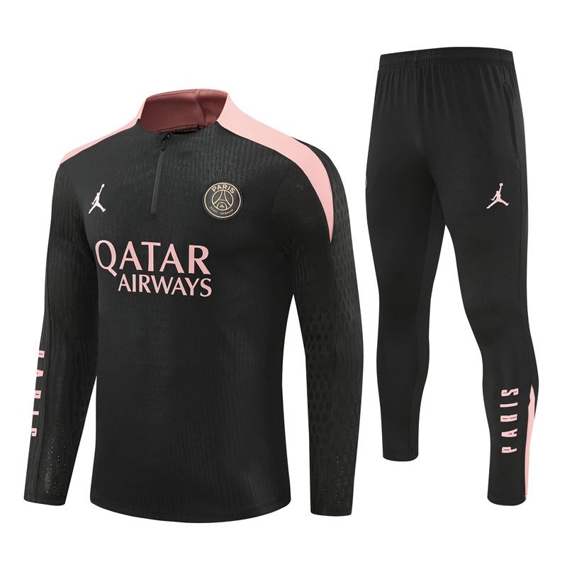 Paris Saint-Germain PSG X JD 24-25 Long Sleeve Training Set - Player Version - Black and Pink - SOCCERDEALSHOP