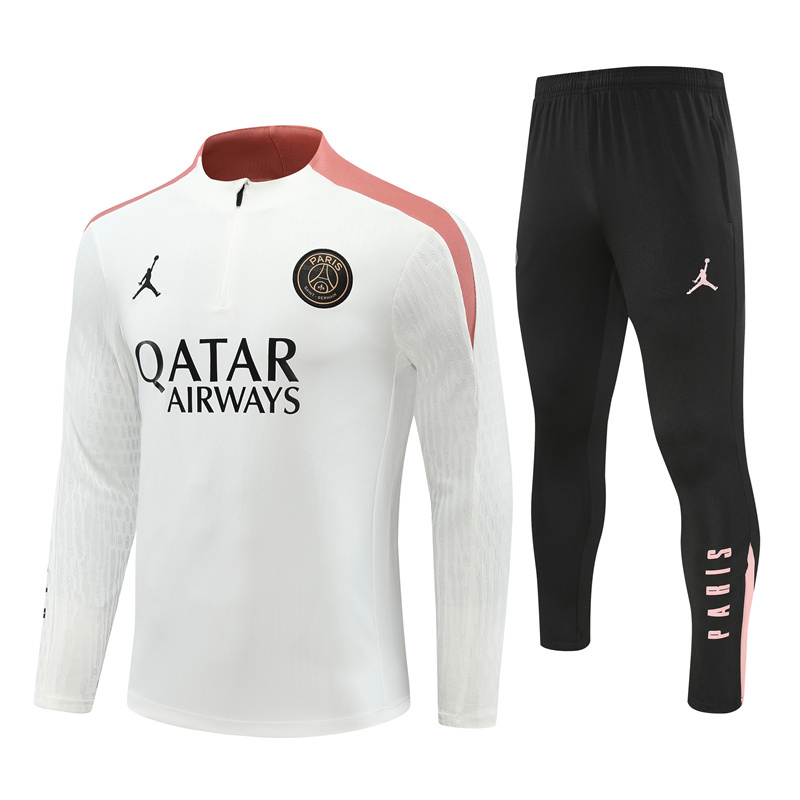 Paris Saint-Germain PSG X JD 24-25 Long Sleeve Training Set - Player Version - White Top and Black Pants - SOCCERDEALSHOP