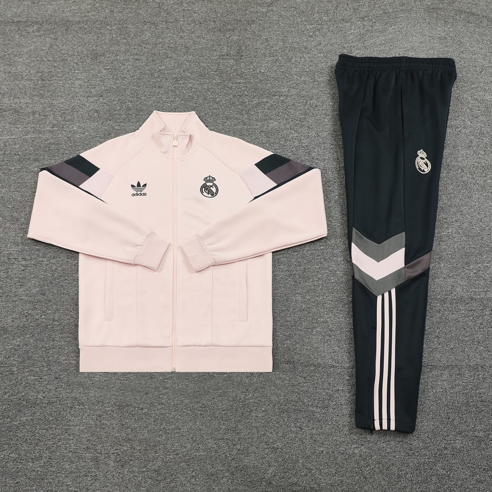 Real Madrid 24-25 Jacket Training Tracksuit - Light Pink Top and Black Pants - SOCCERDEALSHOP