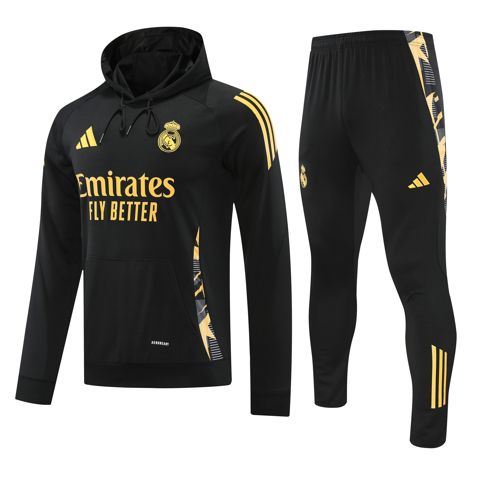 Real Madrid 24-25 Long Sleeve Training Set - Black Gold - SOCCERDEALSHOP
