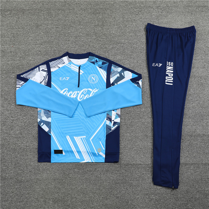 Napoli 24-25 Pre-Match Long Sleeve Training Set - Light Blue Top and Deep Blue Pants - SOCCERDEALSHOP