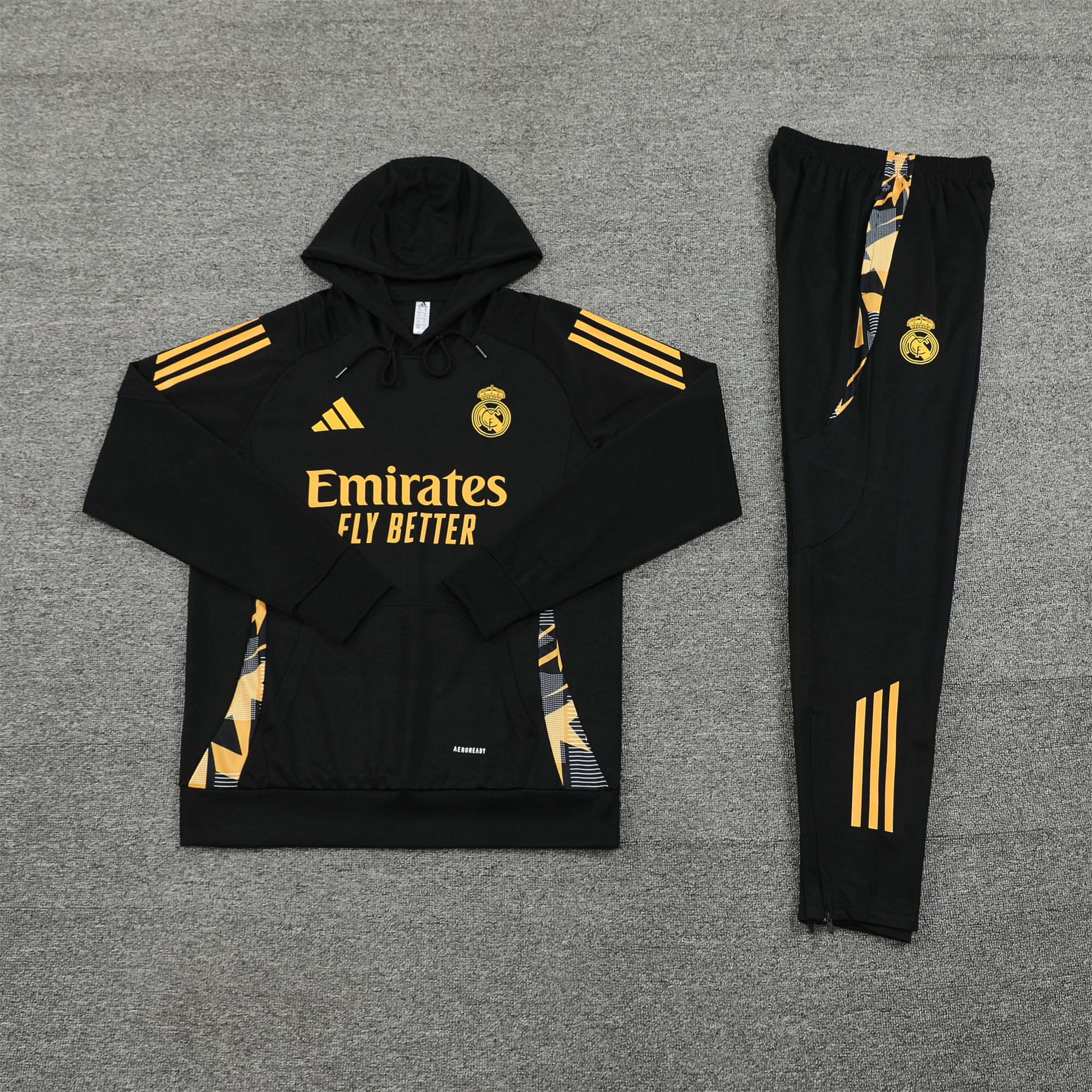 Real Madrid 24-25 Long Sleeve Training Set - Black Gold - SOCCERDEALSHOP