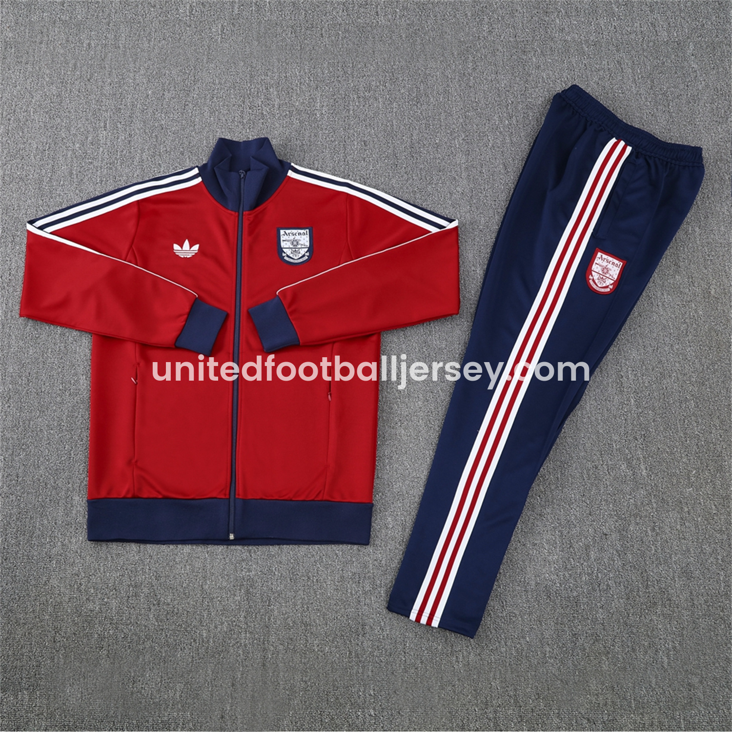 Arsenal 24-25 Throwback Jacket Training Tracksuit - Red Jackets & Blue Pants - SOCCERDEALSHOP